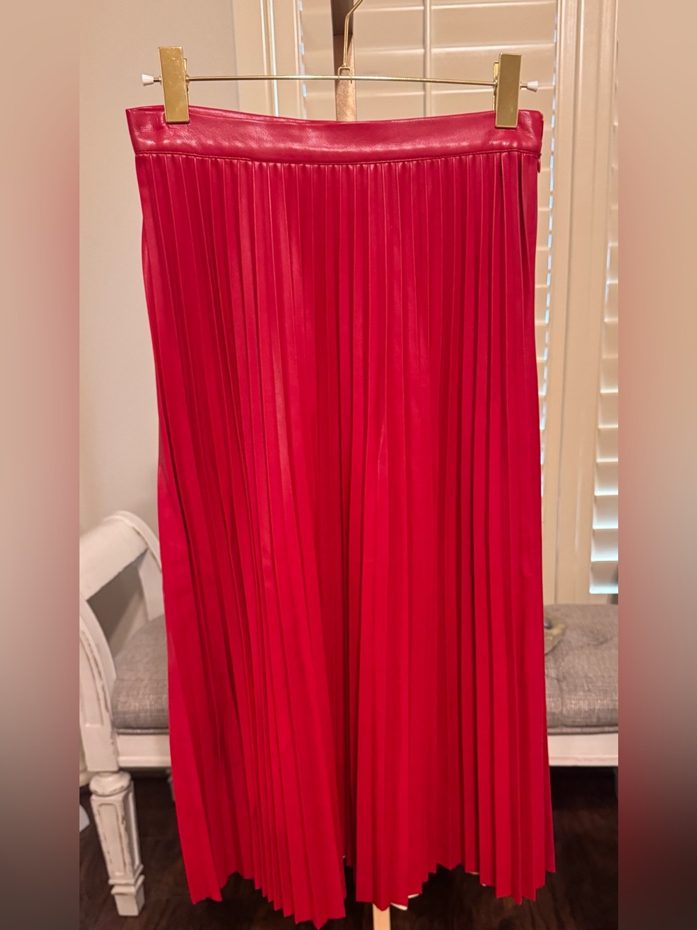 Worthington Red Pleated Faux Leather Midi Skirt